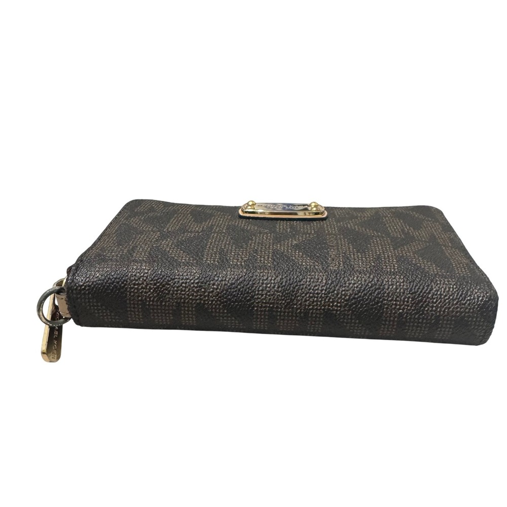 Michael Kors Signature MK Monogram Zip‎ Around Wallet Brown Gold - Picture 4 of 7